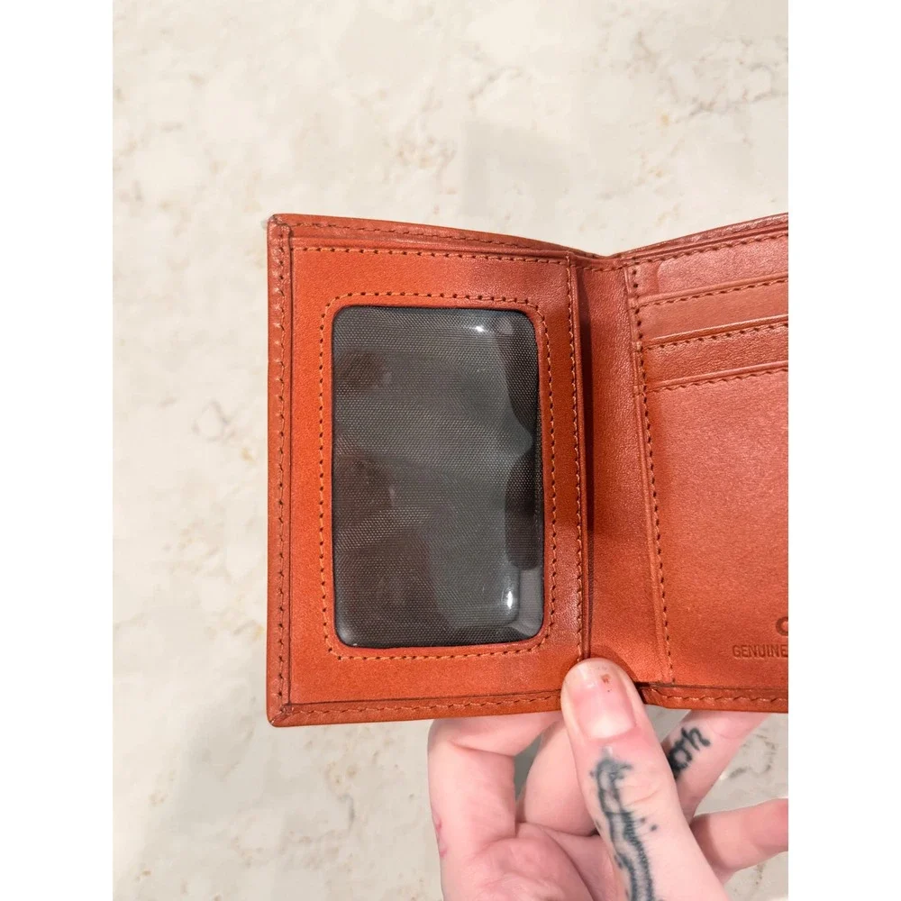 Cowboy Chrome Handtooled Leather Trifold Wallet Brown Basketweave Cross Mens